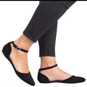 A.N.A A NEW APPROACH POINTED TOE ADJUSTABLE BUCKLE STRAP FLAT SHOE